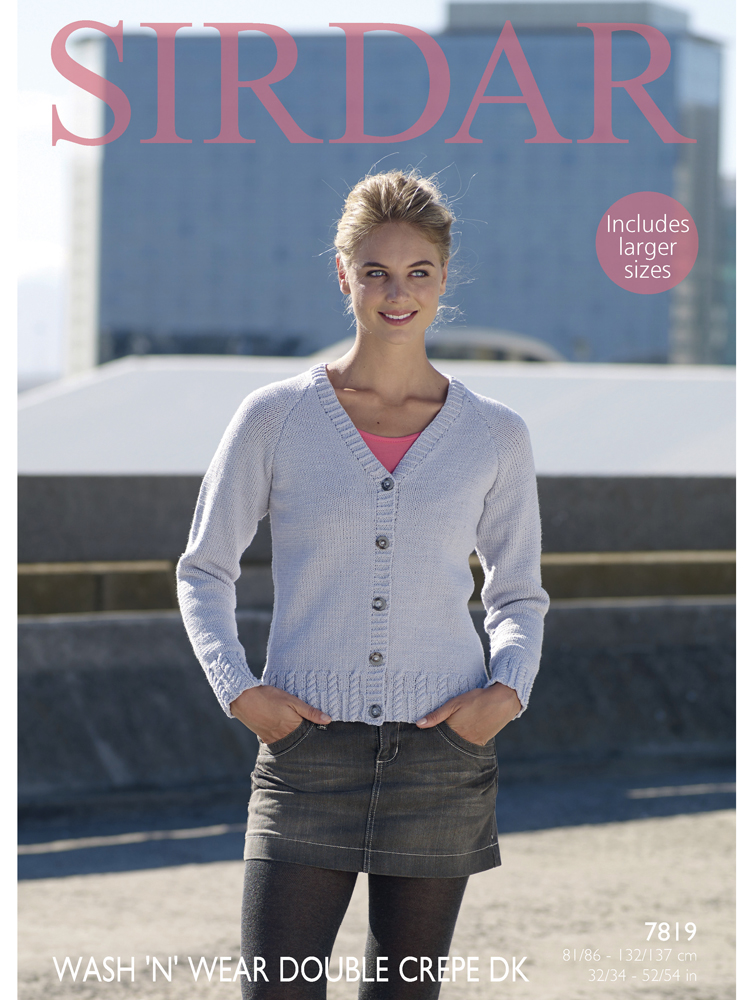 Sirdar 7819 Cardigan in Sirdar Wash 'n' Wear Double Crepe Dk (#3 Weight Yarn)